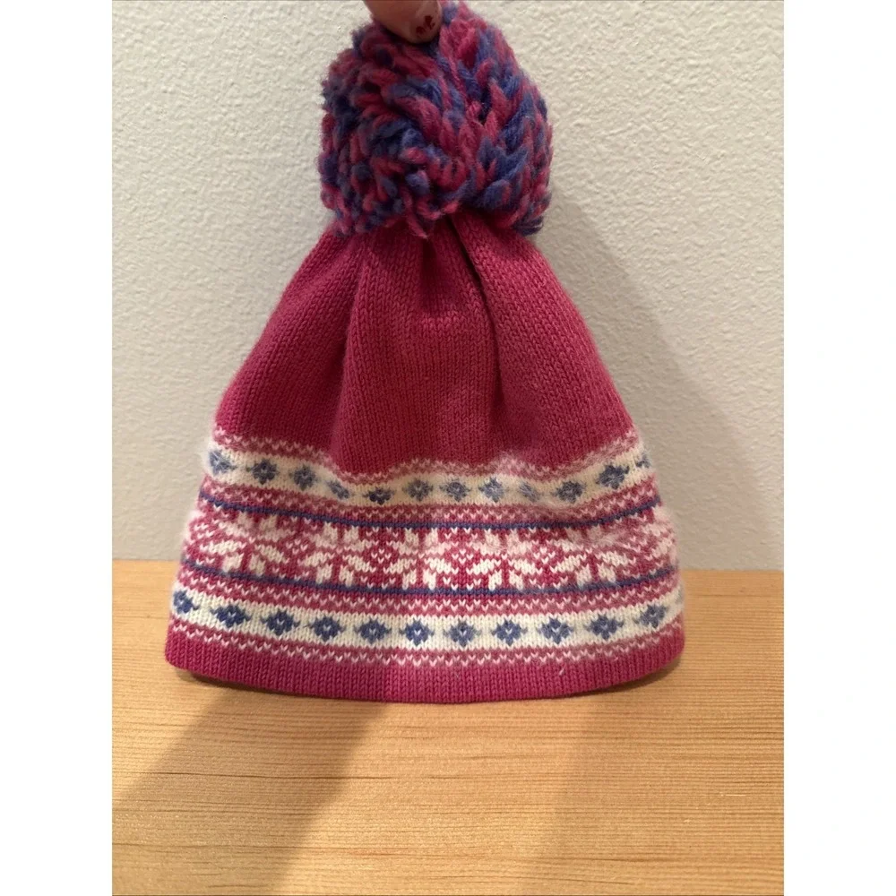 Vintage Hat Wool Ski Hat Pink Purple White Beanie USA Handmade Top‎ Notch Knits